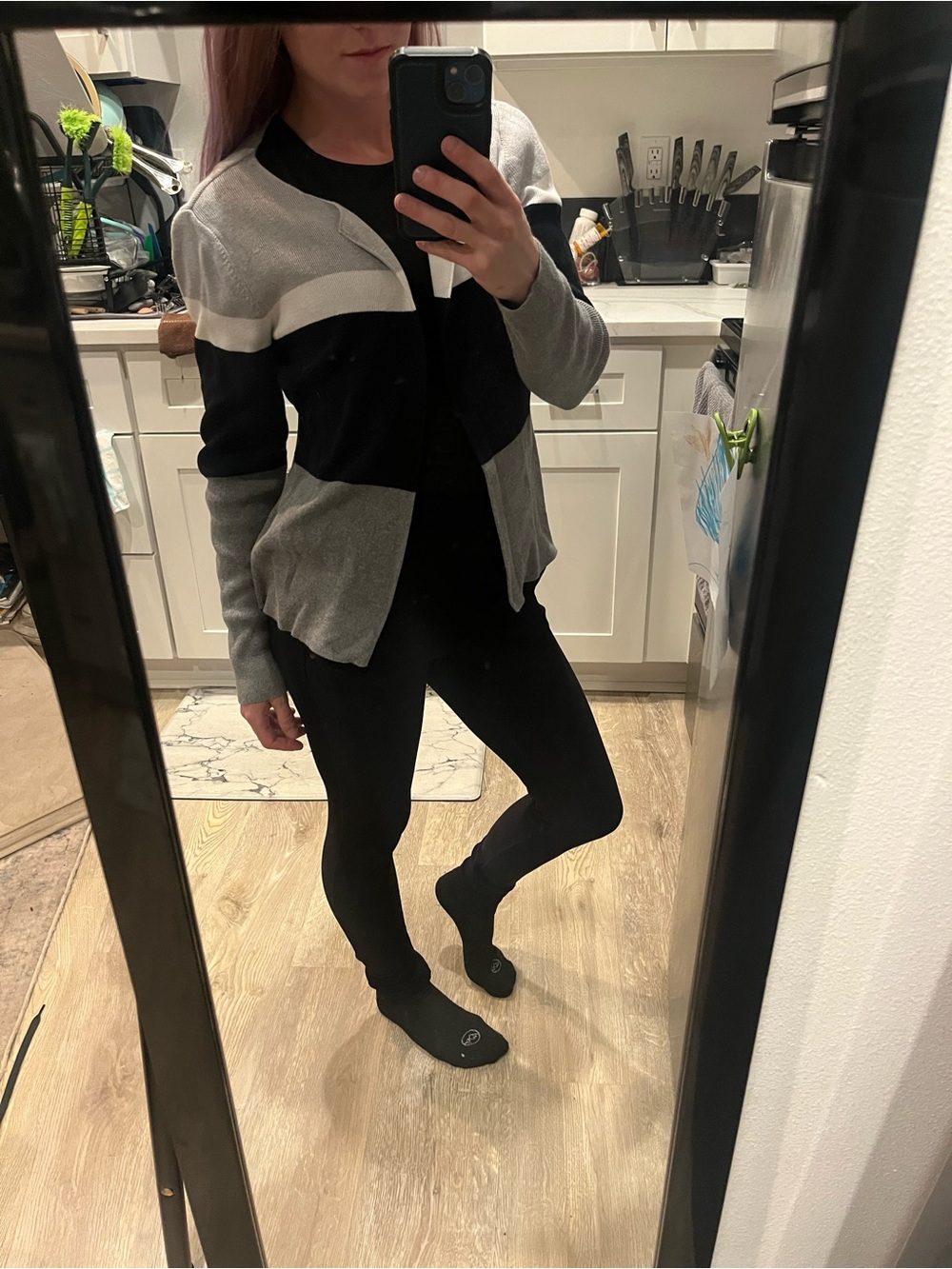 Liz Claiborne Black, Gray & White Colorblock Cardigan